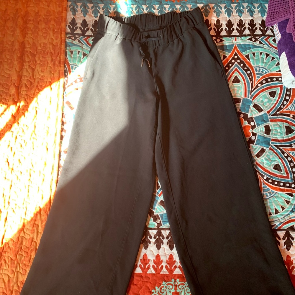 Lululemon On the Fly High Rise Wide Leg Black Pants Flare Travel Loungewear